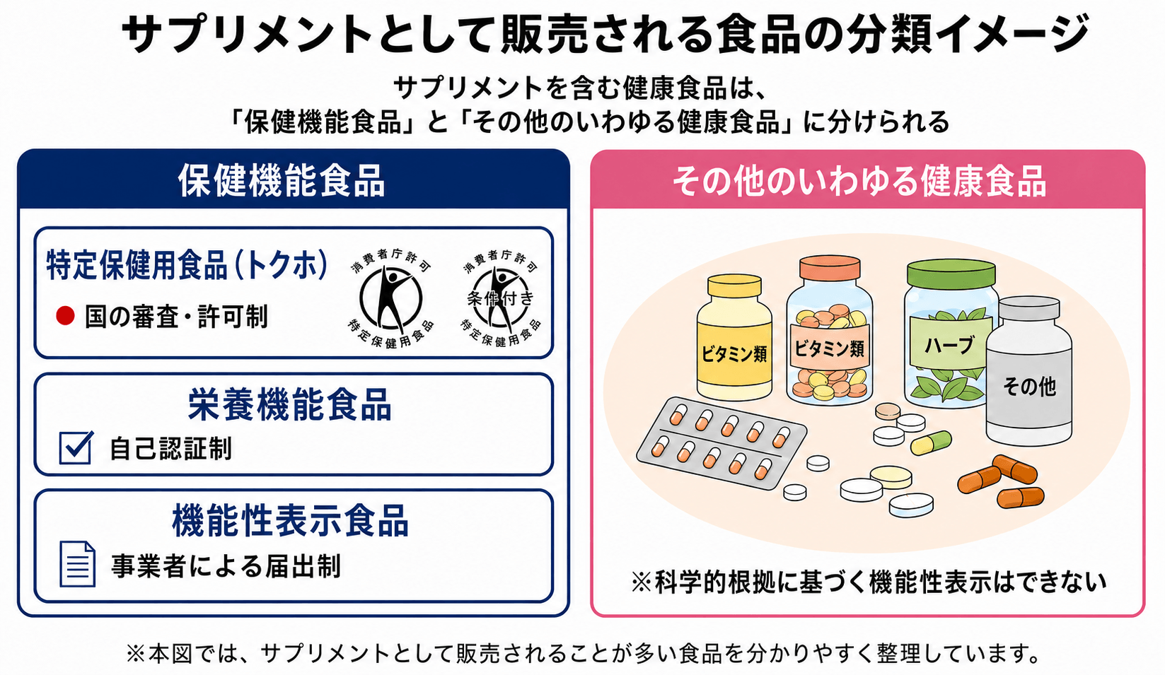 サプリメントとして販売される食品の分類イメージ